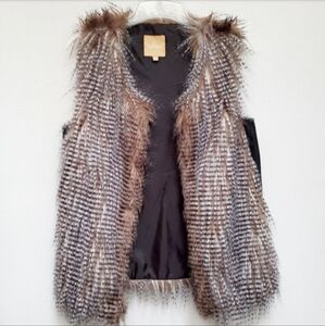 Faux Fur Vest with Brown and Gray Stripes By Takara